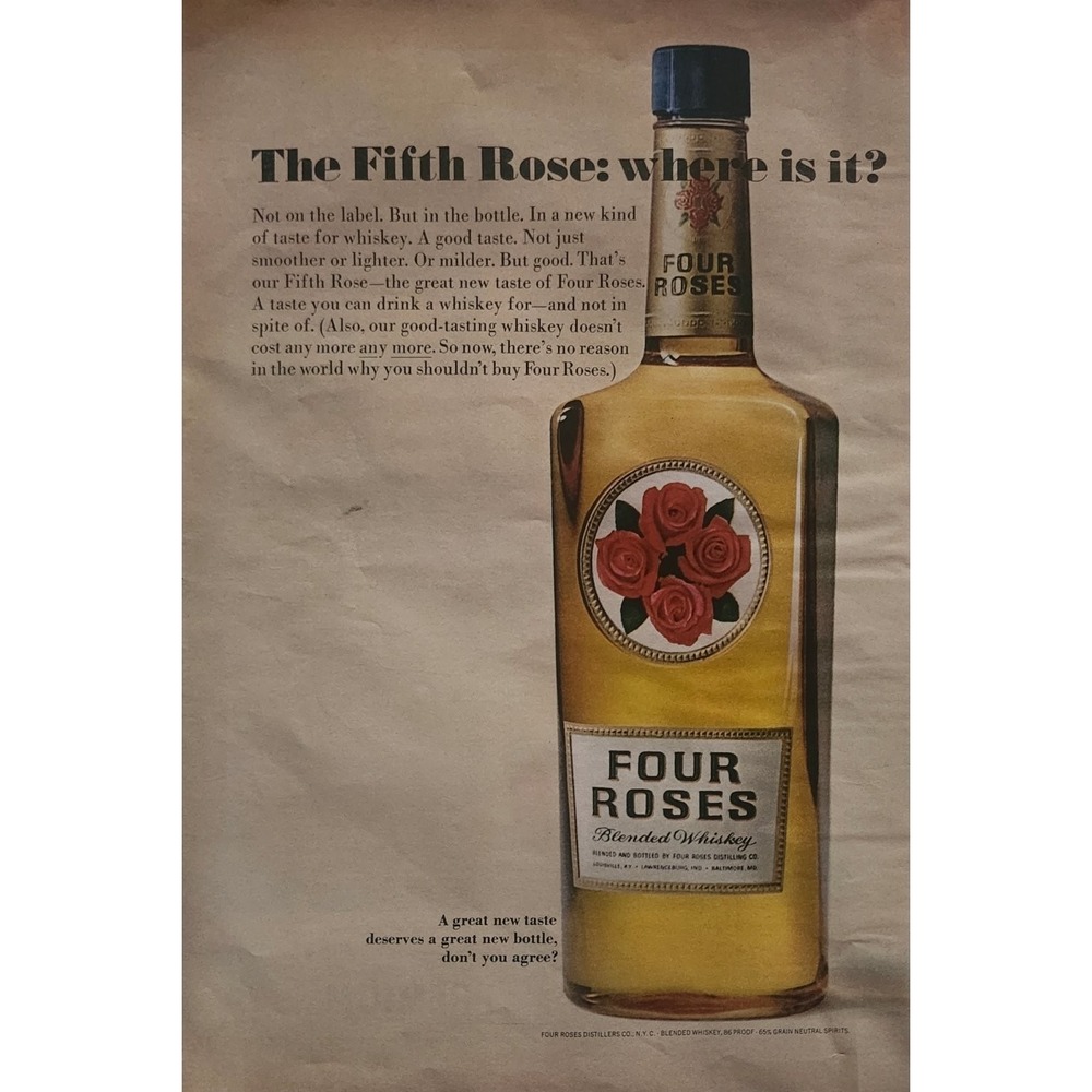 Four Roses Blended Whiskey Magazine Ad 1960s Mid-Century Ephemera 10x13